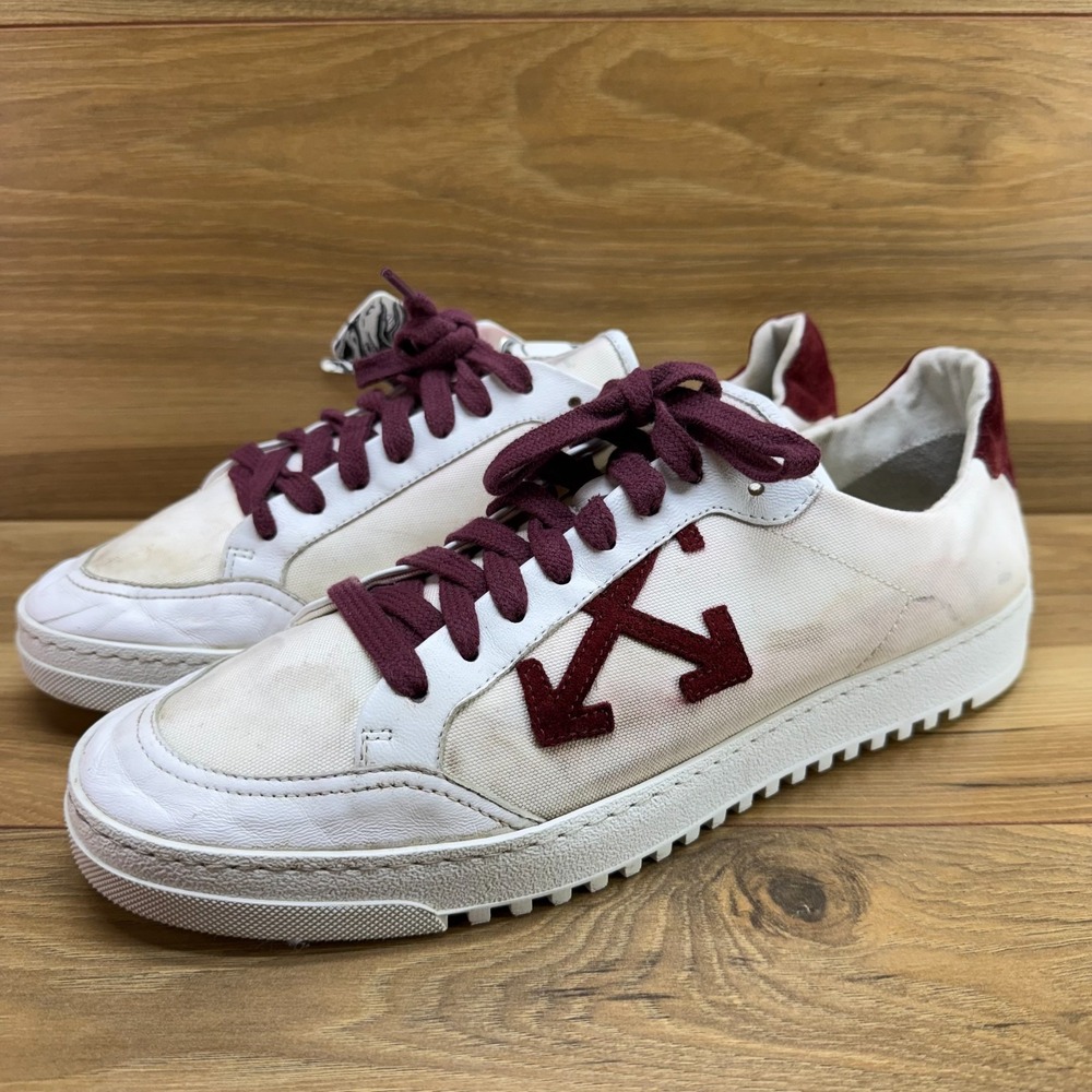 Off-White Low Vulcanized Sneakers Mens 44 White Burgundy Casual Virgil Abloh - Picture 3 of 10